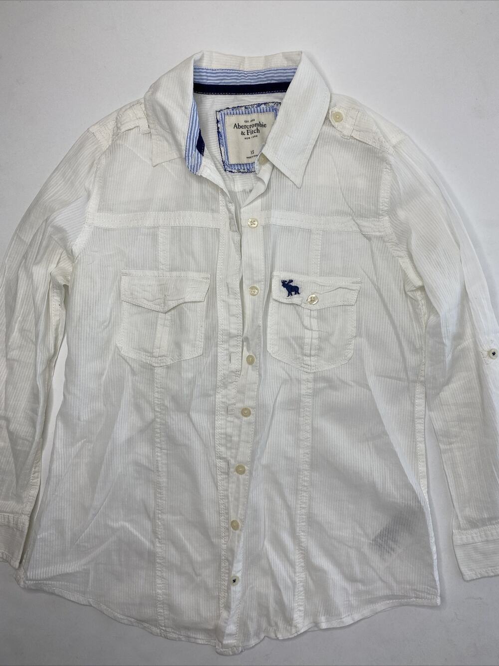 Abercrombie & Fitch Womens XS Button Up Long Sleeve Linen Shirt white